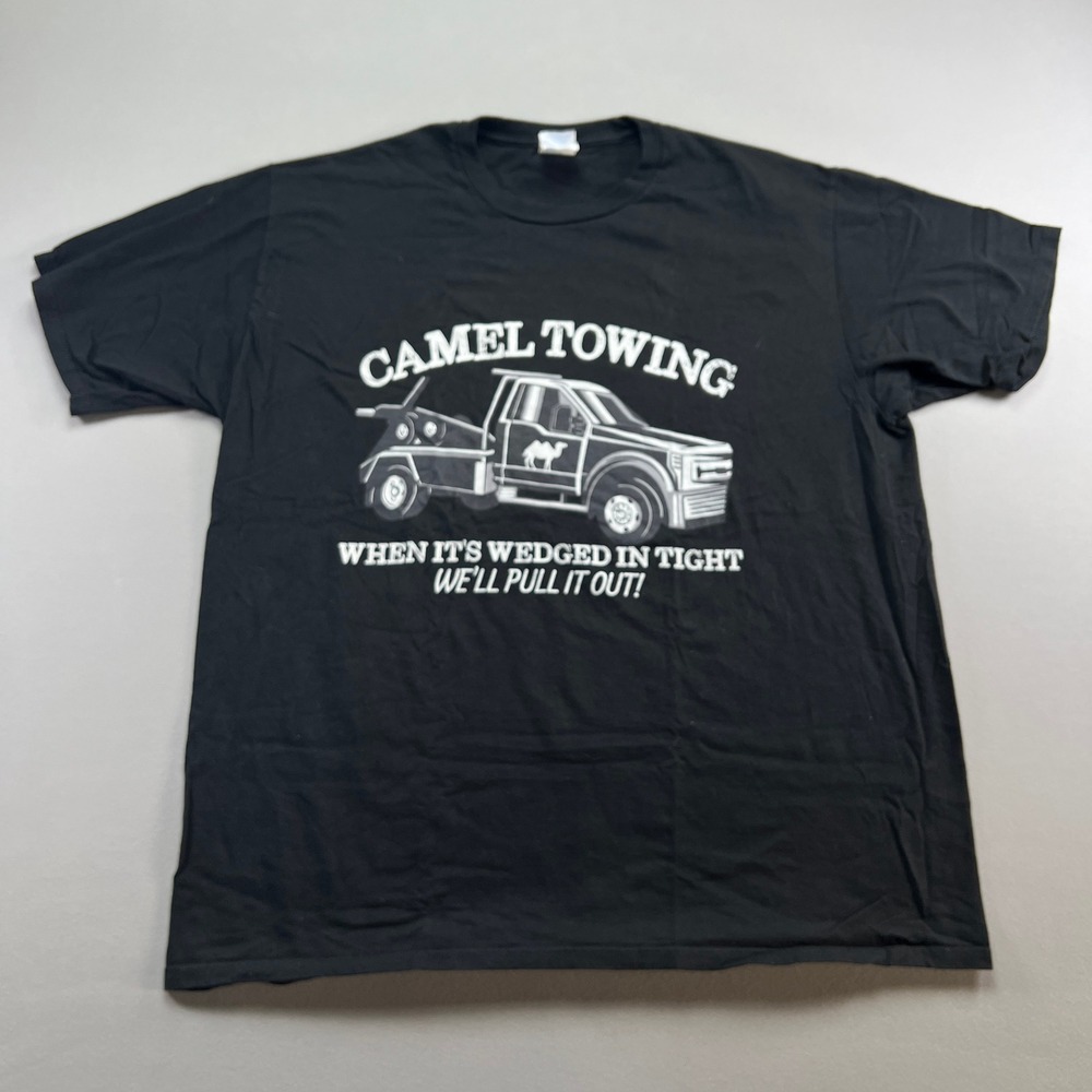 Port & Company T Shirt Mens XL Black Camel Towing Truck We'll Pull It Out Print
